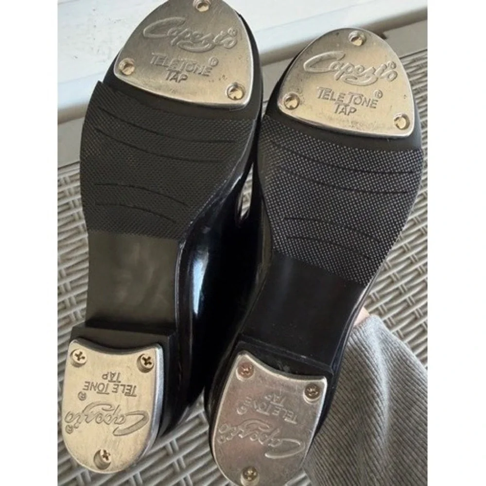 Capezio Black Patent Jr Tyette‎ Tap Shoes N625C Kids Size 11.5 M Tele Tone Taps